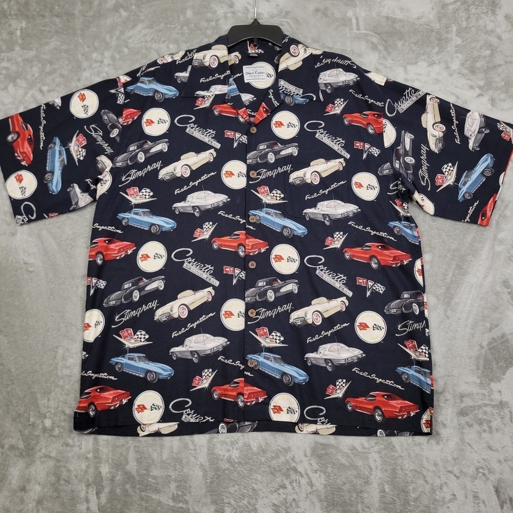 VINTAGE DAVID CAREY MEN'S 2XL BLACK CORVETTE STINGRAYS CAR SHIRT CASUAL
